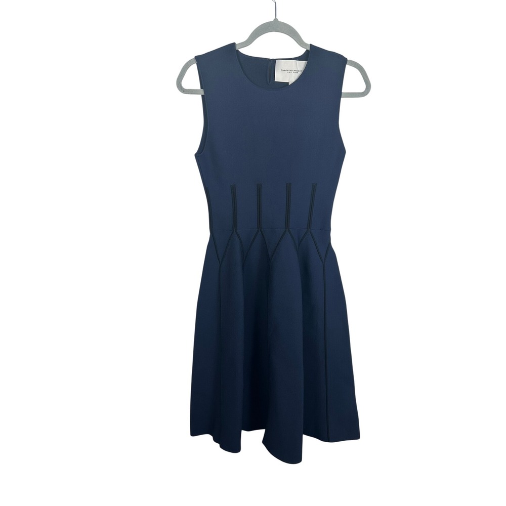 Carolina Herrera Knit Dress Womens S Navy New Sleeveless Fit Flare 0154VIB